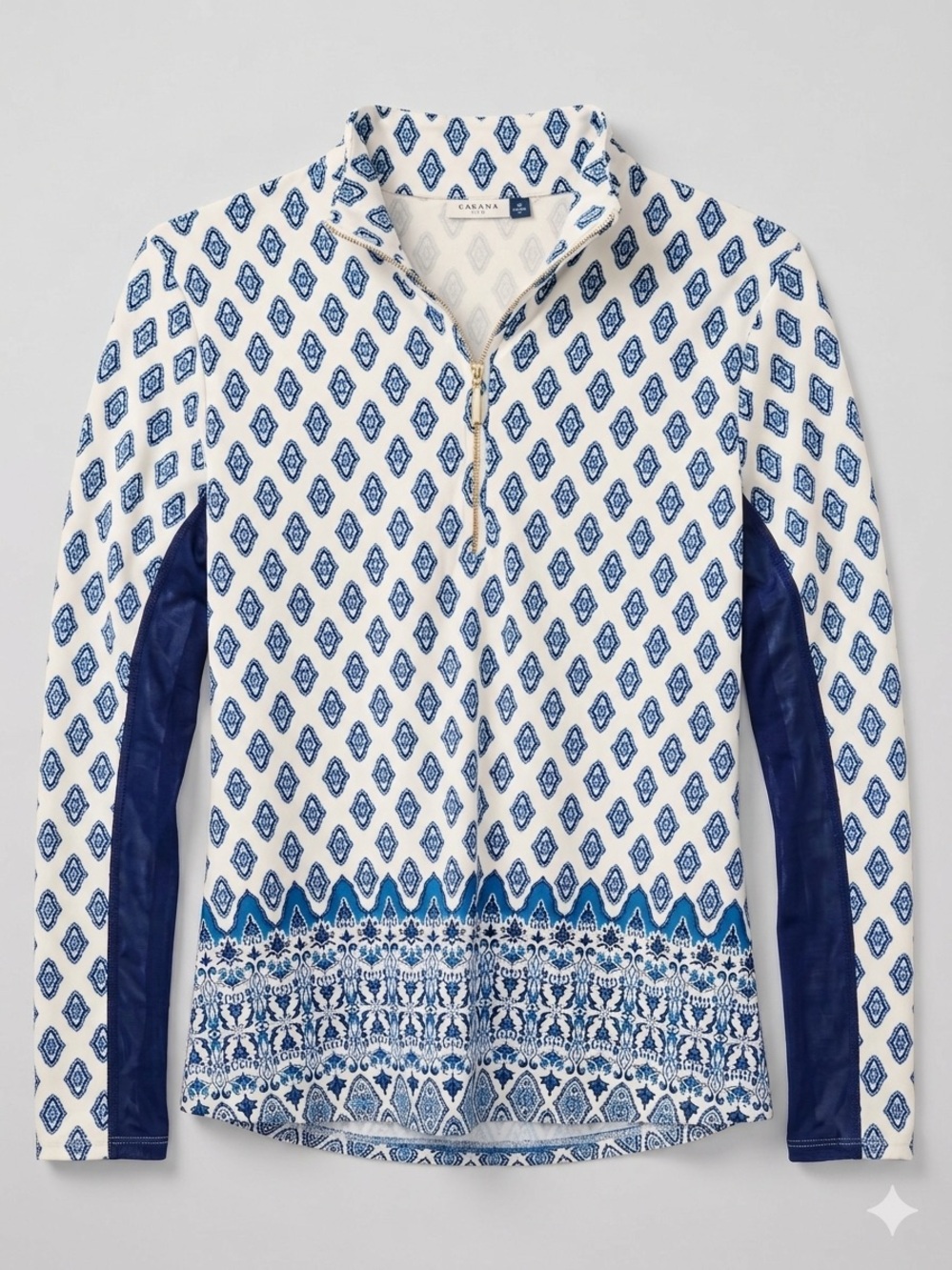 Cabana Life 1/4 Zip Sport Top Rashguard UPF 50+ Blue White M